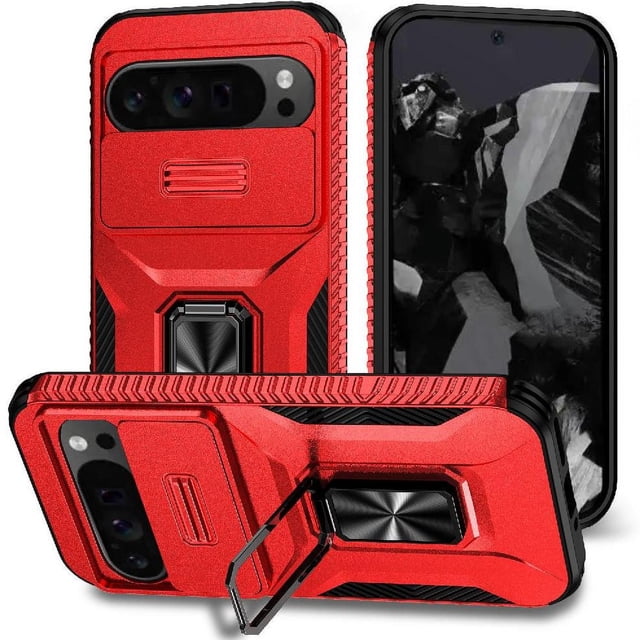 Funda para GANGXUN Google Pixel 9 Pro XL - Soporte metálico, Función magnética, Rojo
