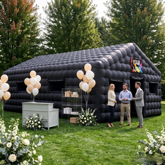 20ft Inflatable Nightclub Party Tent Large Black Blow Up Club House With 6 Ventilation Windows & Logo Area, Inflatable Pub Room For Adults Outdoor Backyard Events, Birthday, Wedding, Rave, Disco Danc