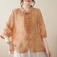 thumbnail image 5 of AGWOLF Cotton Linen Tops Women's Retro Chinese Frog Button Tops Casual Floral Embroidered Shirts Summer 3/4 Sleeve Cotton Linen Blouses Button Down Beach Shirts, 5 of 9