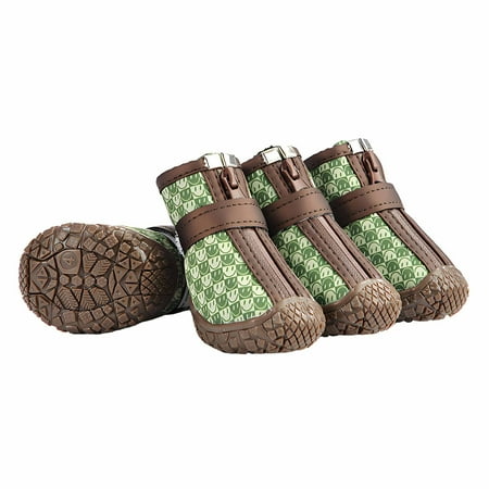 GASTROPOD 4Pcs Dog Shoes Waterproof Soft TPR Sole Dog Boots & Paw Protectors Reflective Strip Dog Boots for Winter 4.8x5.3cm Green