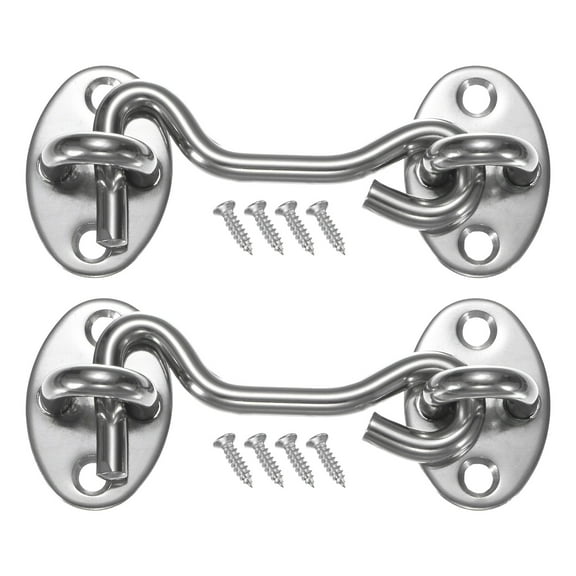 Uxcell 2-Pack Hook and Eye Latch for Door 3 Inch 201 Stainless Steel Hook and Eye Gate Latch for Gate/Window/Cabinet Silver