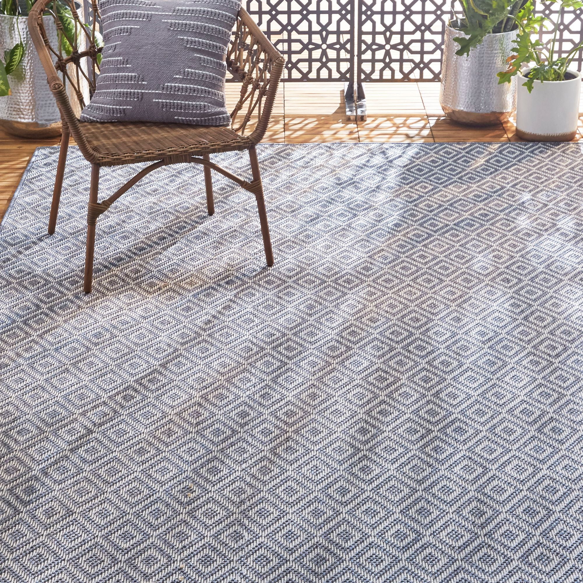 Home Dynamix Tripoli Lydia Modern Diamond Indoor/Outdoor Area Rug, Denim/Cream, 5'3"x7'3"