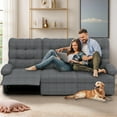 thumbnail image 2 of Recliner Sofa Couch Set, PAPROOS 3-Seater Recliner Sofa with Remote Control and Side Pocket, Modern Power Reclining Sofa for Adults, Electric Recliner for Living Room, Home Theater, Grey, 2 of 7