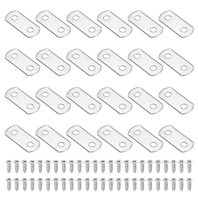 Uxcell 0/0 Flush Canvas Clips, 32 Pcs Metal Picture Framing Mirror Clips Z Shape Mounting Tools with Mounting 2 Holes for Photo Painting, Include 64 Screws, Silver Tone
