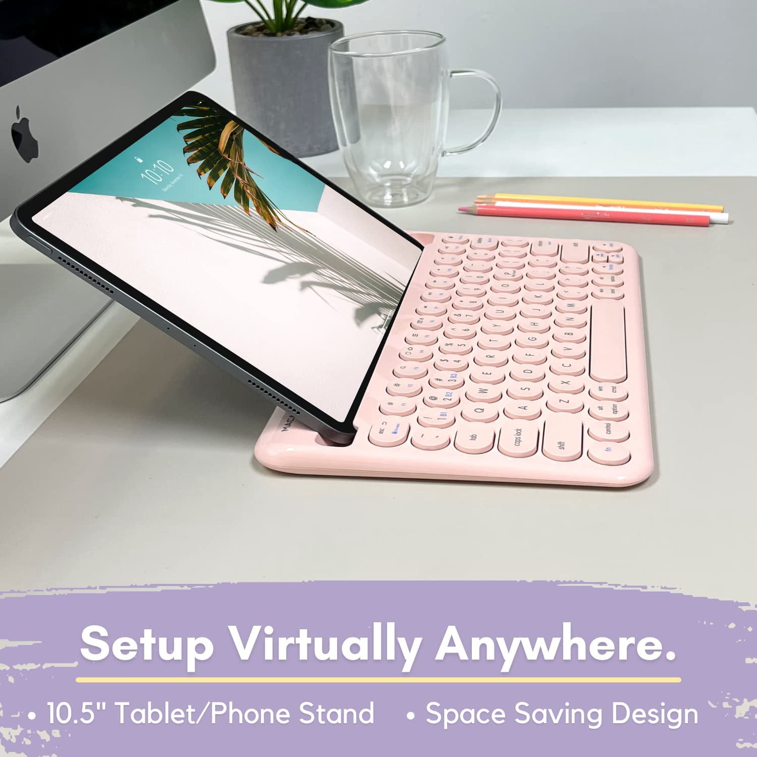Macally Mini Wireless Bluetooth Keyboard with Stand, Rechargeable, Pink