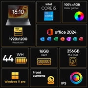 16 Laptop,Intel Core i5,16GB RAM 256GB SSD,Windows 11 Pro Notebook Computer PC,MS Office 2024,100% sRGB Gamut FHD Display