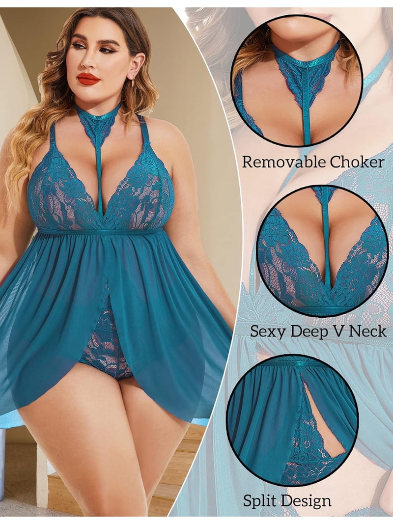 deep v-neck sexy lingerie black sexy underwear babydoll split lingerie Sexy Nightgown Lingerie for Women Floral Embroidery Deep V Neck Babydoll  Mesh See Through Slutty Chemise Plus Size Strap Nightdress for Sex Naughty  Play