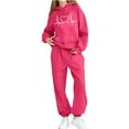 thumbnail image 4 of Conjunto de sudadera con capucha de manga larga para niños con estampado en forma de corazón y pantalones deportivos con lazo en las piernas, conjunto deportivo informal de dos piezas para niños, poli, 4 of 5