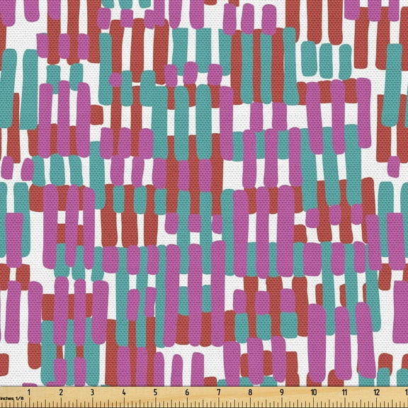 Ambesonne Fashion Fabric by the Yard Upholstery, Grid Colorful Rectangles, 1 Yard, Fuchsia and Cadet Blue