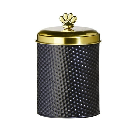 UPC: 0023377157481 | Amici Pet Woofgang Metal Round Gold Large Pet Food Storage Canister  70 Oz.