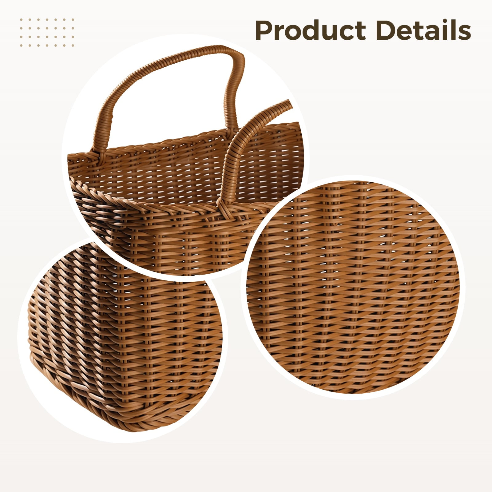 Plastic Wicker Storage Basket Large, Extra Large Plastic Wicker Basket for Picnic and Grocery, Long-Lasting Rectangular Basket with Handles, Large Wicker Storage Basket for Outdoor Use