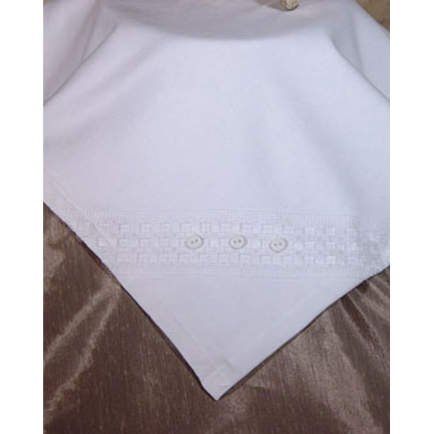 Elegant White Christening Receiver Blanket with Windowpane Trim and