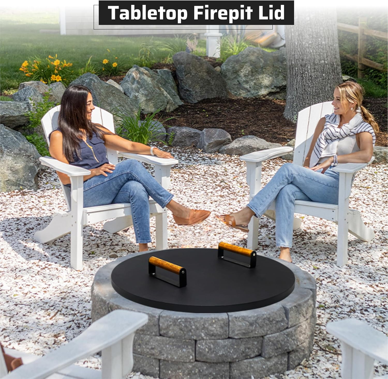 FEBTECH 22" Tabletop Fire Pit Lid - 16 Gauge Carbon Steel Fire Pit Potective Shield With Heat Resistant Coating - Perfect for Fire Pit Inside up to 20 Inches