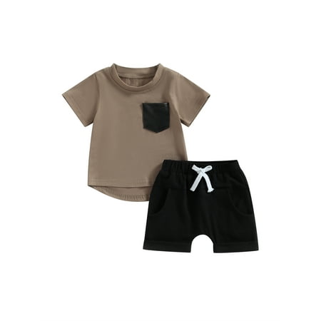 

GXFC Toddler Baby Boys Summer Shorts Outfits Kids Boys Short Sleeve Pocket Patchwork T-Shirt+Short Pants Set Casual Clothes 2Pcs 6M-4T