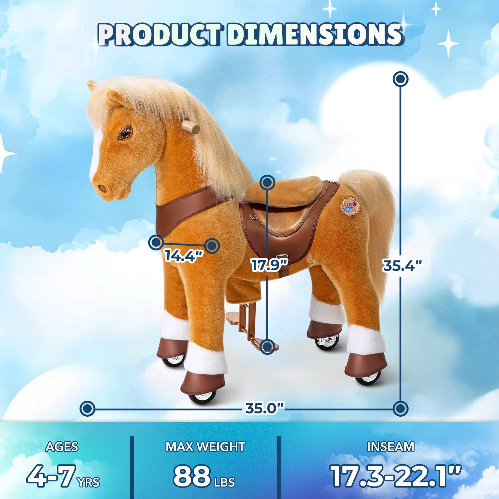 PonyCycle Interactive Horse Ride-On Toy, Touch Sound, Kid-Powered, Ages 4-7, Light Brown, Y471