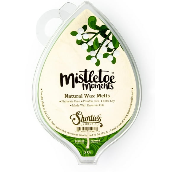 Shortie's Candle Company Mistletoe Moments Natural Soy Wax Melts - 1 Highly Scented 3 Oz. Bar - Made with 100% Soy and Essential Fragrance Oils - Phthalate & Paraffin Free, Vegan, Non-Toxic