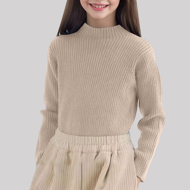 XIMIN Chandail Tricoté à Col Roulé Manches Longues Côtelé pour Bébé Fille Automne Hiver Chaud Basique Décontracté