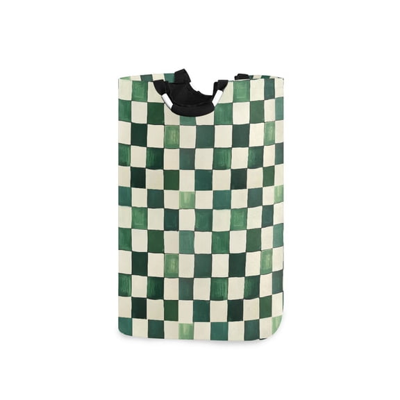 Yayeee Freestanding Laundry Hamper with Handle Collapsible Large Storage Basket for Clothes, Green and White Plaid Pattern