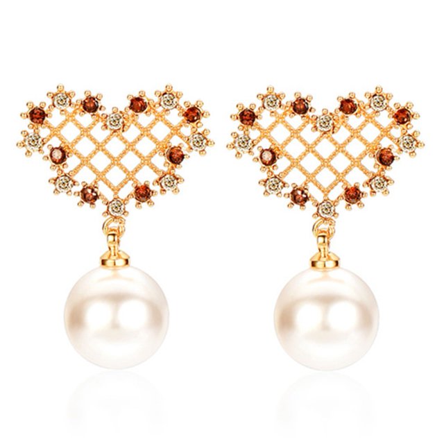 1 par de pendientes con forma de corazón para mujer, pendientes con colgante de perlas de imitación, regalo de joyería (A)