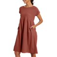 thumbnail image 2 of Kmdttou Women's Short Sleeve Loose Plain Dresses Women's Fashion Holiday Summer Solid Color Round Neck Short Sleeve Party Beach Loose Dress, 2 of 6