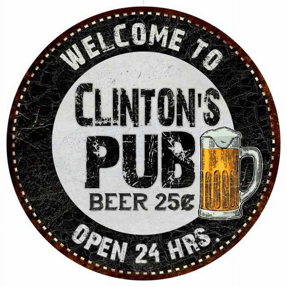 Clinton's Pub 14" Round Metal Sign Beer Bar Black Wall Decor Gift 100140039385