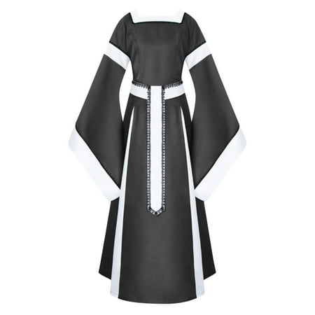 

Floleo Women s Long Sleeve Dress Clearance Summer Retro Literary Stitching Solid Color Fashion Casual Long Dress Deals