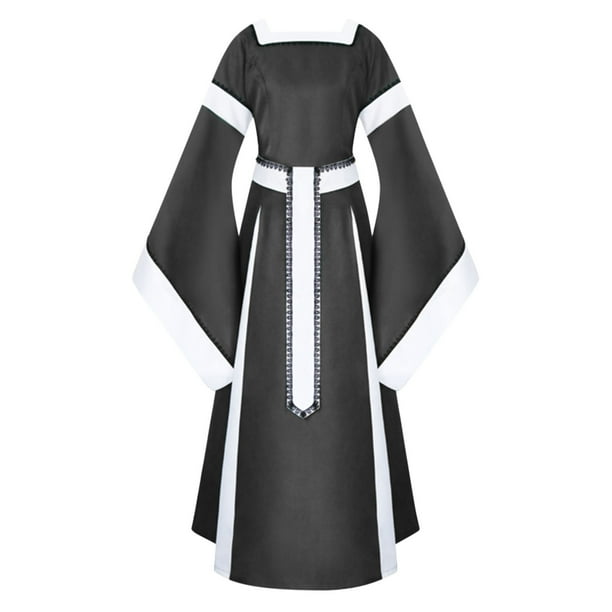 Vestido largo de manga larga informal de moda de color sólido con costuras literarias Retro para mujer Fridja nbo2767