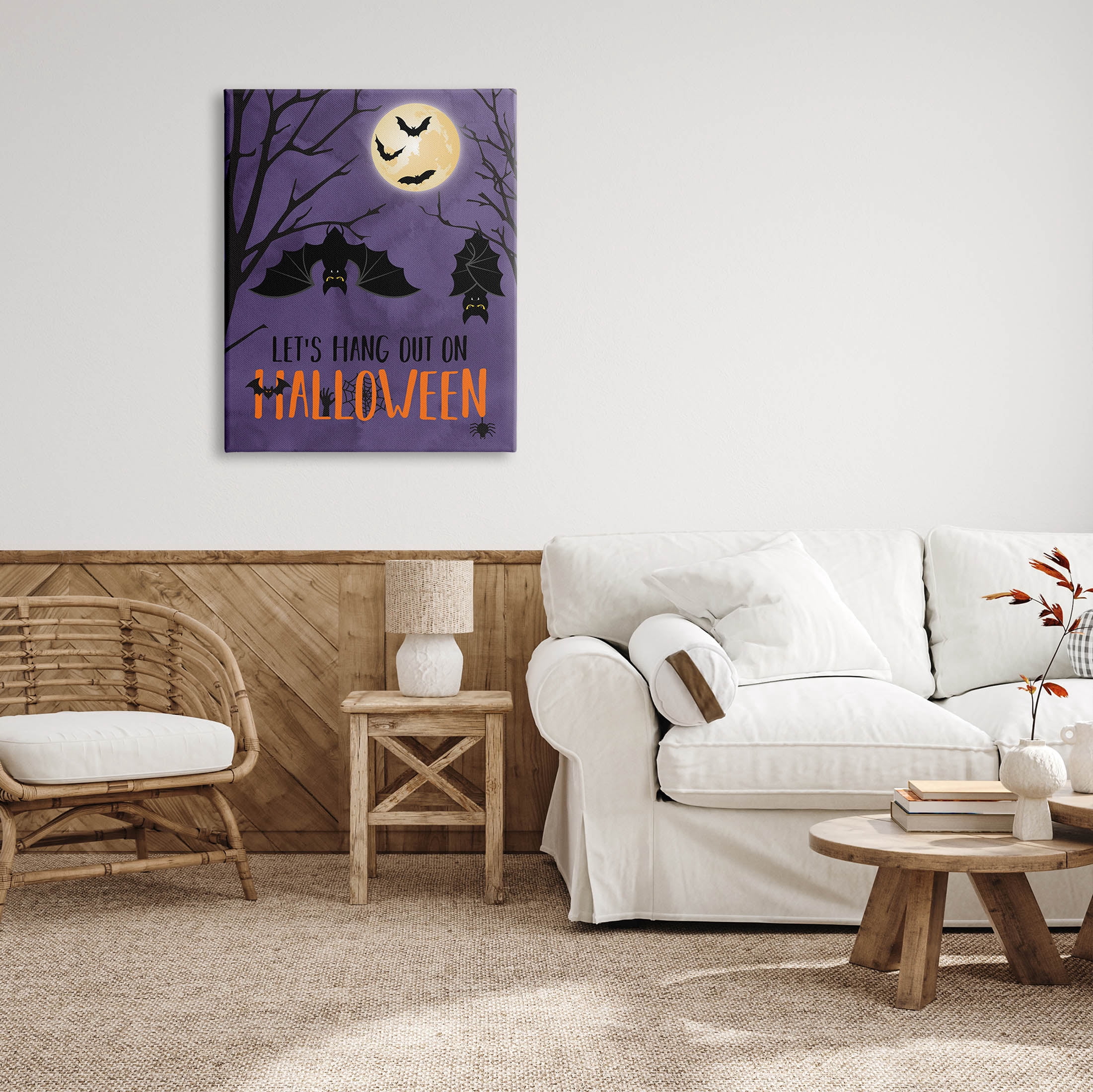 Stupell Industries Let's Hang Halloween Bats Graphic Art Gallery Wrapped Canvas Print Wall Art, Design by Linda Birtel