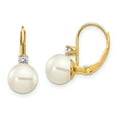 thumbnail image 1 of Boucles d'Oreilles Pendantes en Or Jaune 14k 7 8mm avec Perles d'Eau Douce Rondes et Diamants, 1 of 6