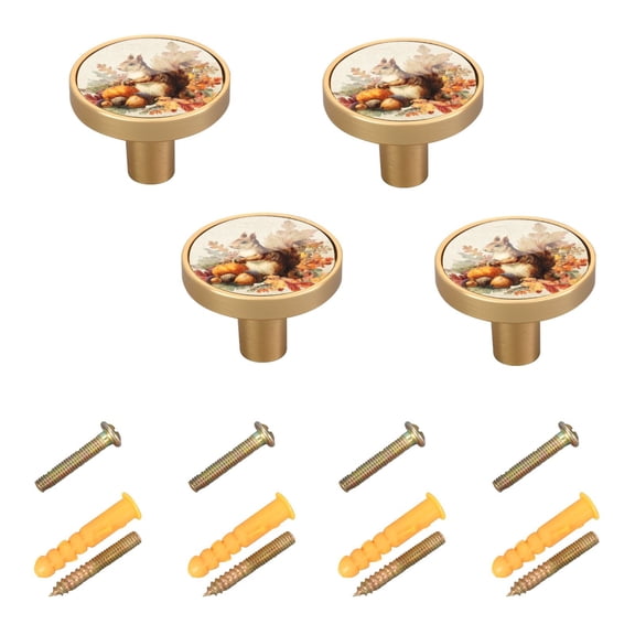 4-Pack Home Cabinet Knob Furniture Drawer Knob for Cabinets & Walls 32mm Diameter Cute Squirrel with Acorns