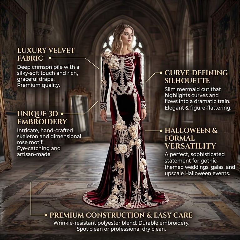skeleton dress formal Women's Print Maxi Long Sleeve Halloween Dresses for Women aje_mss_sept24_aged