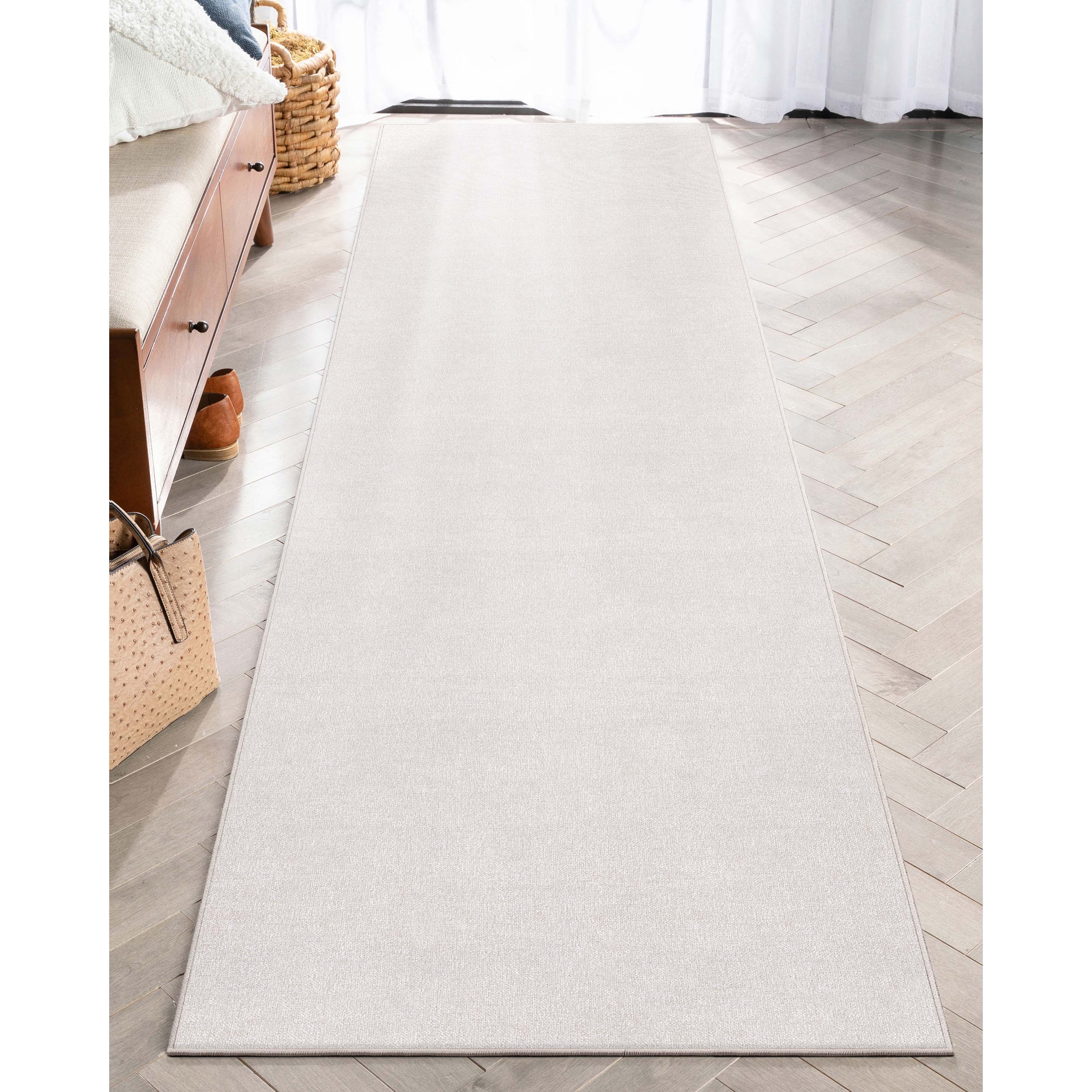 Well Woven Plain Solid Modern Solid Ivory Flat-Weave 2'7" x 9'6" Runner Rug