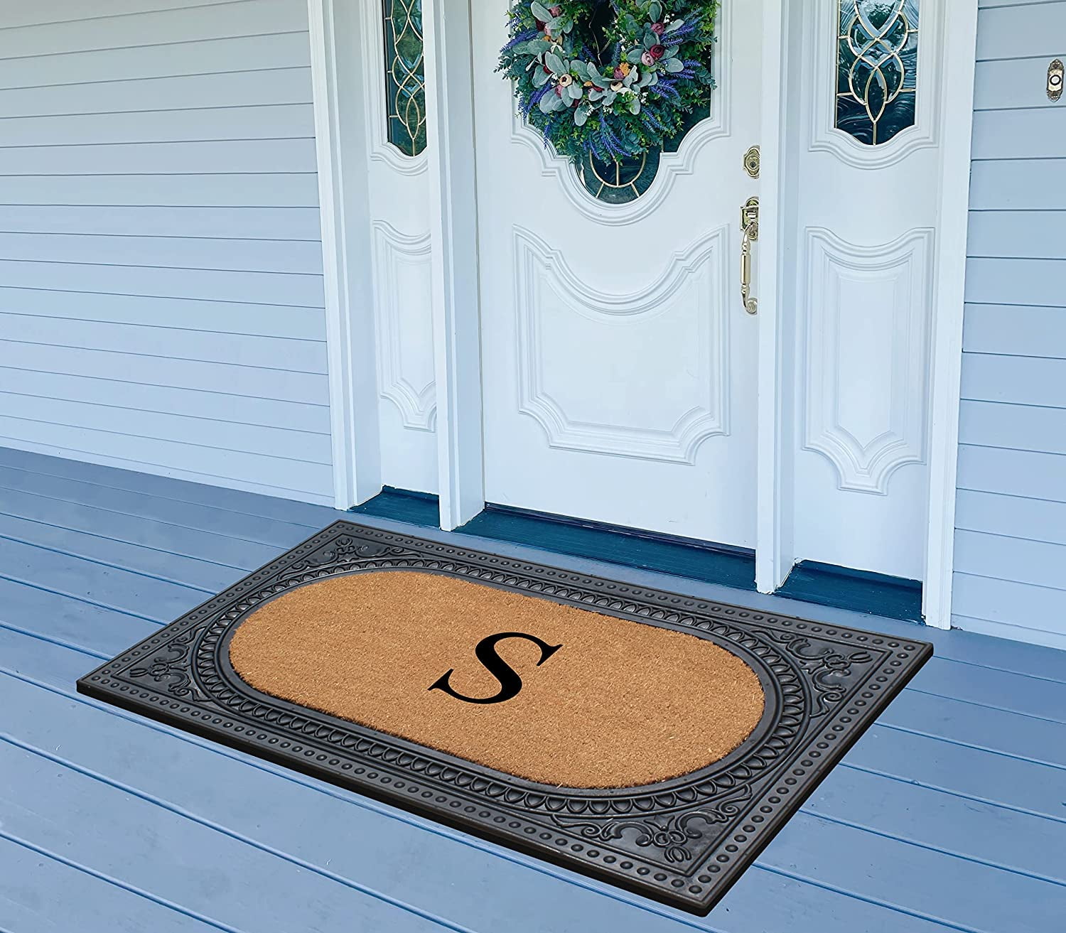 A1HC Natural Rubber & Coir 24x39 Monogrammed Doormat For Front Door, Anti-Shed Treated Durable Doormat for Outdoor Entrance, Heavy Duty, Low Profile, Easy to Clean, Long Lasting Front Porch Entry Rug