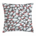 thumbnail image 1 of Bowling Party Decorations Throw Pillow Cushion Cover, Pile of Vivid Bowling Pins Skittles Red Stripes 3D Style Print, Decorative Square Accent Pillow Case, 16 X 16 Inches, Red and White, by Ambesonne, 1 of 2