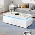 thumbnail image 3 of Noble House 37.4" High-Gloss Coffee Table,LED Lit with 2 Drawers,White, 3 of 9