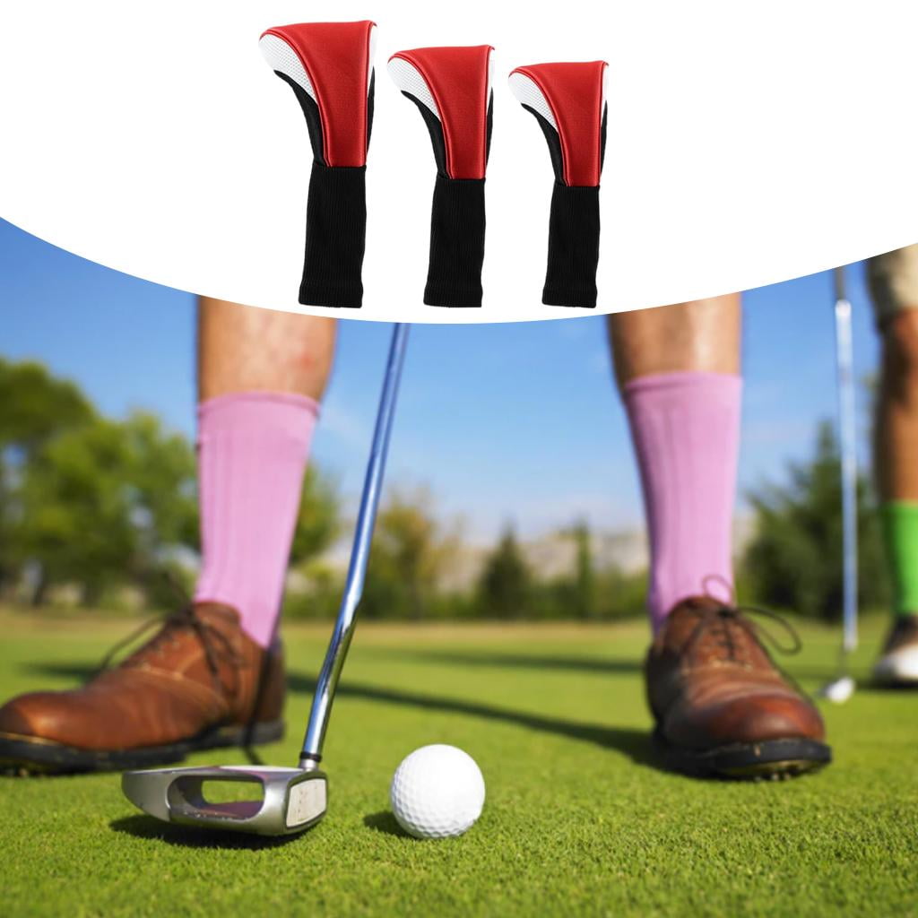 harayaa 3Pcs Nylon Golf Club Head Cover Driver Wood Headcover Protector Red White