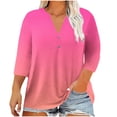 thumbnail image 6 of Plus Size Women's Casual Printed 3/4 Sleeve V-Neck Blouse Shirt Top Fashionable Comfortable Loose Fit Tunic Length Floral Print | CSEONE,Wine XL, 6 of 8