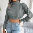 thumbnail image 4 of Fesfesfes Women Turtleneck Sweater Solid Color Knitted Tops Casual Long Sleeve Crop Sweaters Blouse Tops Clothes Sale, 4 of 8