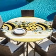 thumbnail image 6 of Bee Daisy Round Tablecloth, Fitted Table Cover with Elastic for 36"-44" Round Tables, Botanical Eucalyptus Leaves Spring Love Yellow Table Cloth Outdoor Indoor Dinning Party Waterproof Tablecloths, 6 of 7