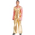 thumbnail image 3 of iiniim Men Shiny Metallic Jumpsuits 70s Disco Dance Leotards Stage Performance Costume Wide Leg Rompers Gold XXL, 3 of 7
