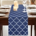 thumbnail image 3 of Table Runners 70 Inches Long Dress Scarves, Navy Blue Moroccan Farmhouse Coffee/Dining/Kitchen Table Decor, Holiday Table Runner, Morocco Geometric Quatrefoil Plaid 13x70 Inch, 3 of 9