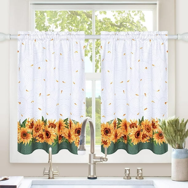 Alishomtll Sunflower Kitchen Curtains 36 in Long Sets for Small Window