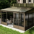 thumbnail image 6 of Domi 10’ x 12’ Sunroom, All-Season Wall Mounted Gazebo Solarium with Front Door, Side Entrance, Galvanized Steel Sloping Roof, PC Screen, Outdoor Permanent Sun Room Lean to Gazebo for Deck Patio, 6 of 10