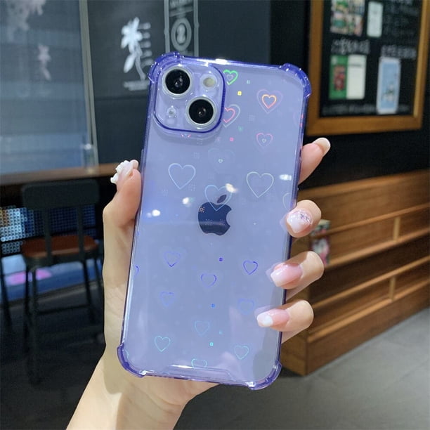 Funda holográfica reflectante de lujo con corazón de amor para iPhone 14 13 12 11 Pro Max Mini XS X XR 7 8 Plus SE 2, funda suave y transparente Tan Jianjun unisex