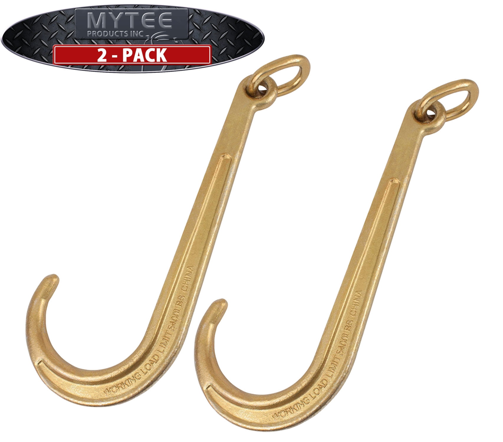 2 Pack Mytee Products 15 Inch J Hook Heavy Duty Grade G80 Tow Axle Strap Wrecker Roll Back Clevis Load Limit 7100#