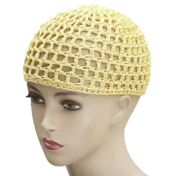 YIGSECU Openwork Brimless Hat Crochet Skull Cap Hollowout Knit Hat for Women Sleeping Wear
