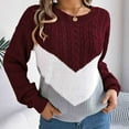 thumbnail image 4 of Riecok Plus Size Sweater for Women Long Sleeves Crewneck Color Block Fall and Winter All-match Casual Fashion Knit Tops Sweaters Wine XL, 4 of 8