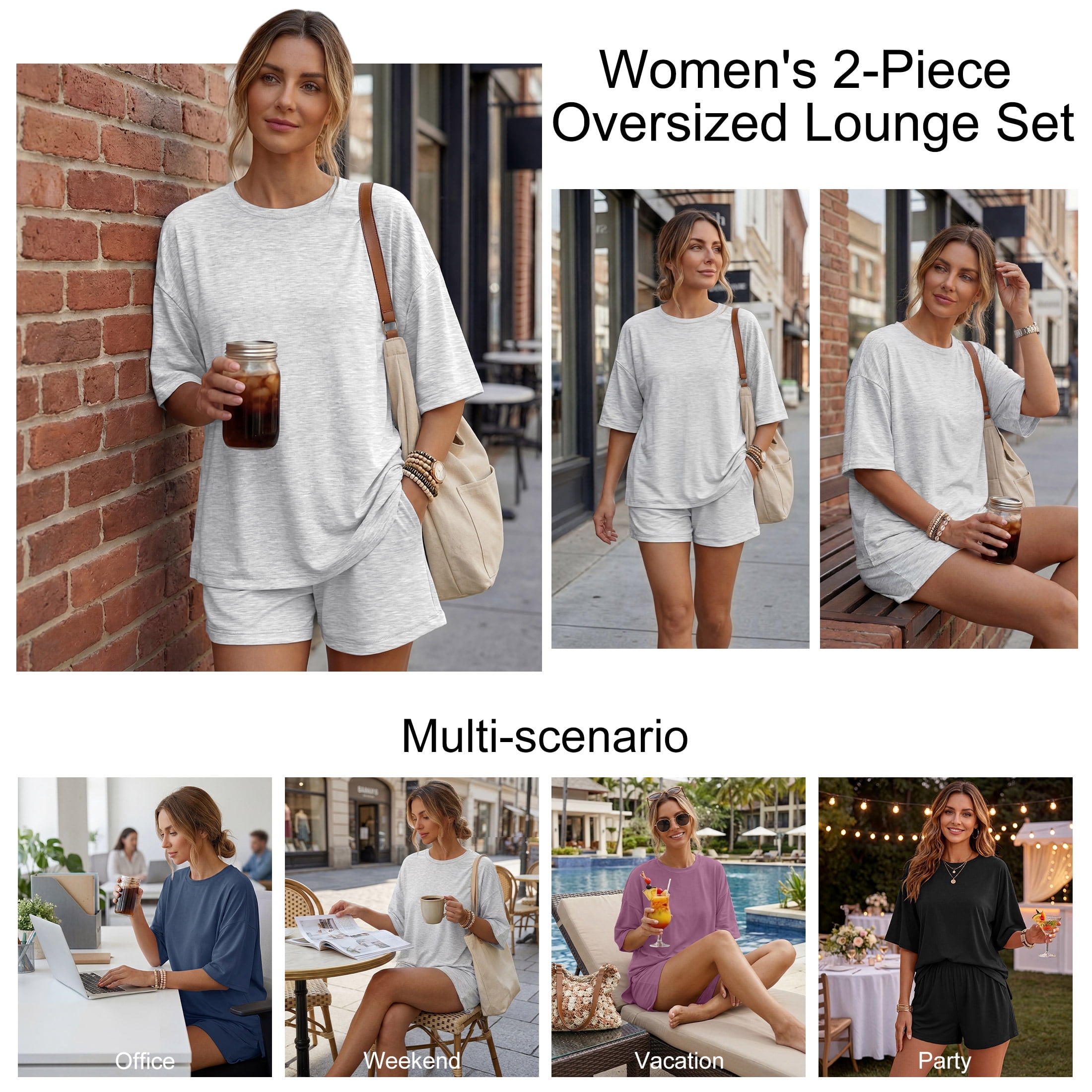 SUNBS 2 Piece Lounge Set for Women Matching Sets Oversized Top and Shorts Sweatsuit Travel Airport Outfit