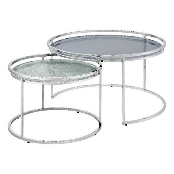 Bowery Hill Metal Glass Top 2-Piece Nesting Tables Set in Gray