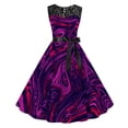 thumbnail image 1 of EQWLJWE Robe Longue pour Femmes Robe d'Été Imprimée Rétro Sans Manches avec Panneau en Dentelle, Col Rond, Ourlet à la Taille, Robe Évasée avec Ceinture, 1 of 3